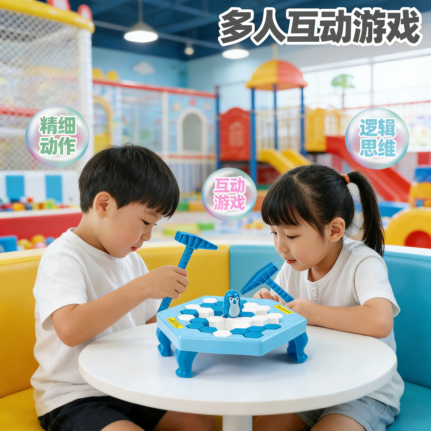 破冰游戏积木女孩解压热门拯救企鹅敲冰块多人思维训练玩具台