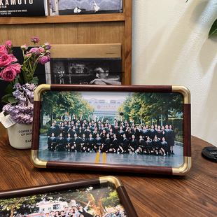 铜角毕业照相框摆台长条集体照片裱框合影大尺寸定制实木框架挂墙