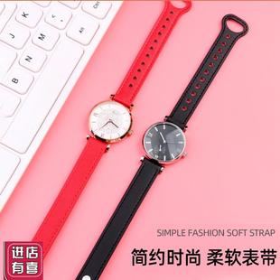 7色简约手表带真牛皮14MM适配阿玛尼满天星AR112Q23罗西尼DW女表