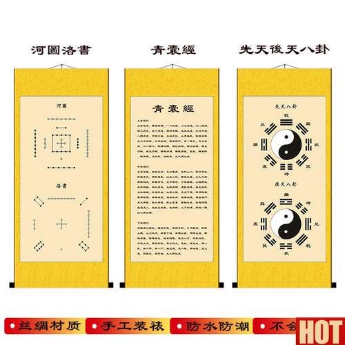 囊经风水知d识挂画先天后天八卦河图洛书新中式玄关客厅装饰包邮