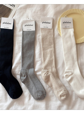 韩国进口女士袜子纯棉秋冬日系学院风jk黑色中筒袜韩版纯色高筒袜