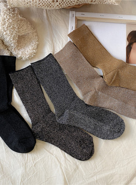 金银丝袜子女中筒袜春秋新款黑色灰色袜子韩国学院风金丝堆堆袜潮