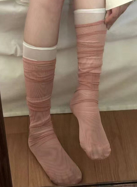 韩国进口MARCA夏季纱网女小腿袜时装简约纯色薄透气堆堆袜可叠穿