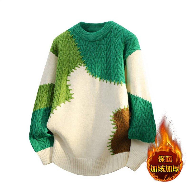 libetter25AW秋冬款休闲圆领针织毛衣男加绒加厚套头潮牌打底衫