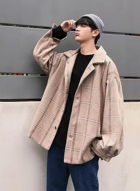 libetter25AW格子毛呢大衣男士秋冬季加厚夹克风衣韩版潮流英伦
