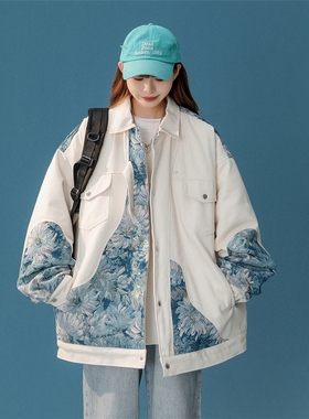 libetter25AW新款休闲中性风刺绣拼接设计棉衣大码潮棉衣外套男