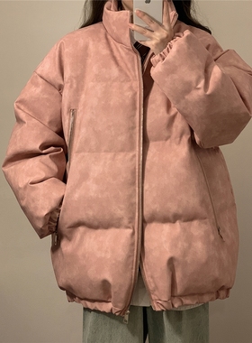 libetter25AW休闲中性PU皮复古做旧双侧金属拉链夹克式加棉棉衣男