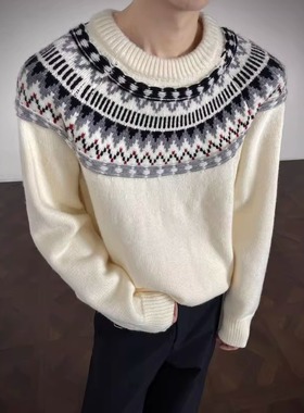 libetter25AW秋冬新款费尔岛提花针织衫内搭情侣款休闲圆领毛衣