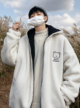 libetter 冬季新款港风刺绣两面穿百搭连帽ins棉衣外套潮