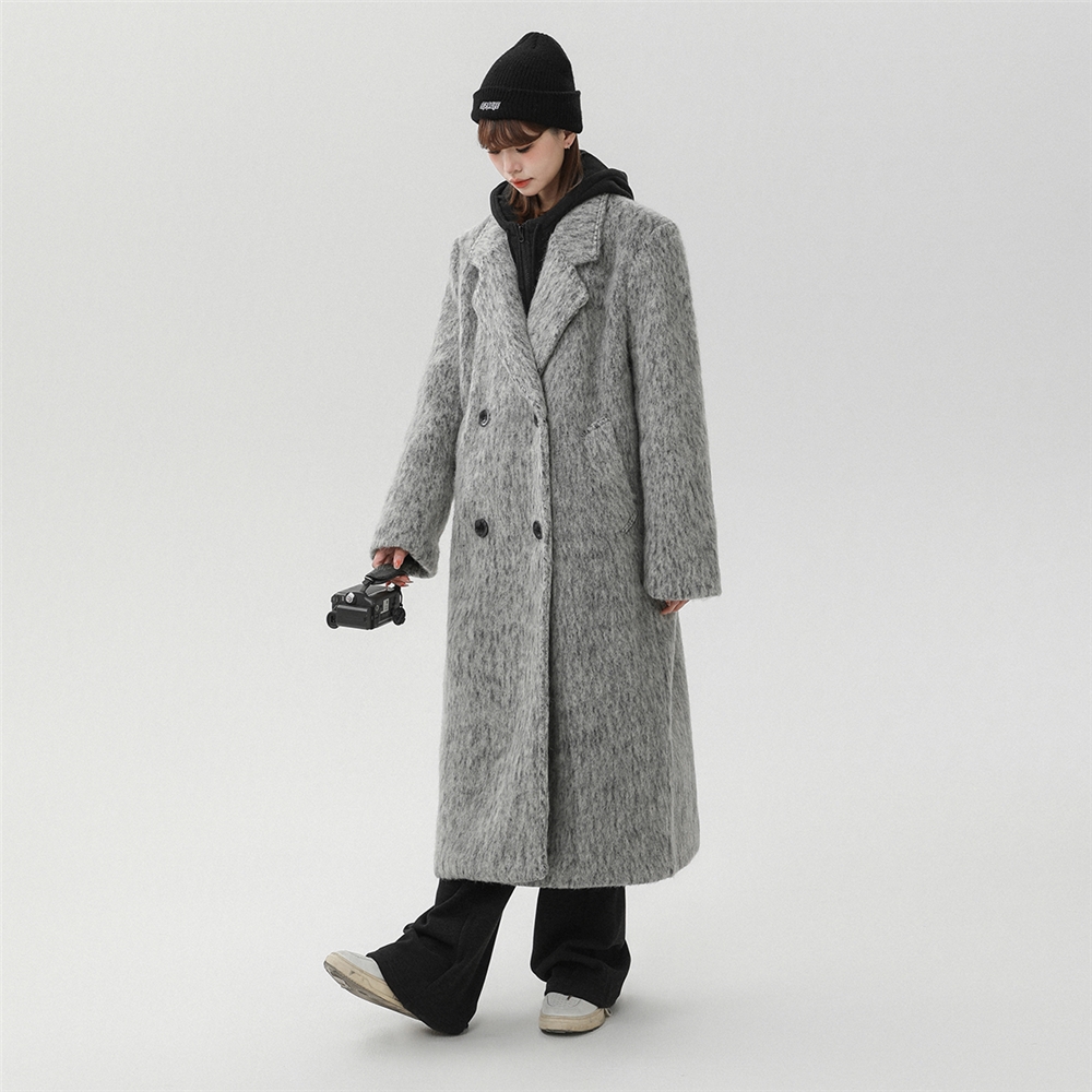 libetter25AW中性风长毛马海毛财阀灰西装大衣加厚保暖羊毛大衣