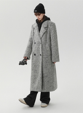 libetter25AW中性风长毛马海毛财阀灰西装大衣加厚保暖羊毛大衣