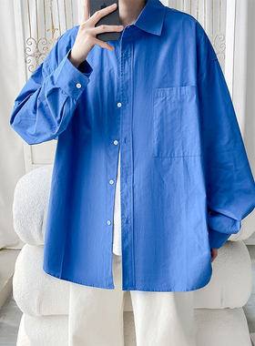 libetter25AW新款蓝色衬衫男长袖韩版潮流痞帅休闲宽松衬衣外套
