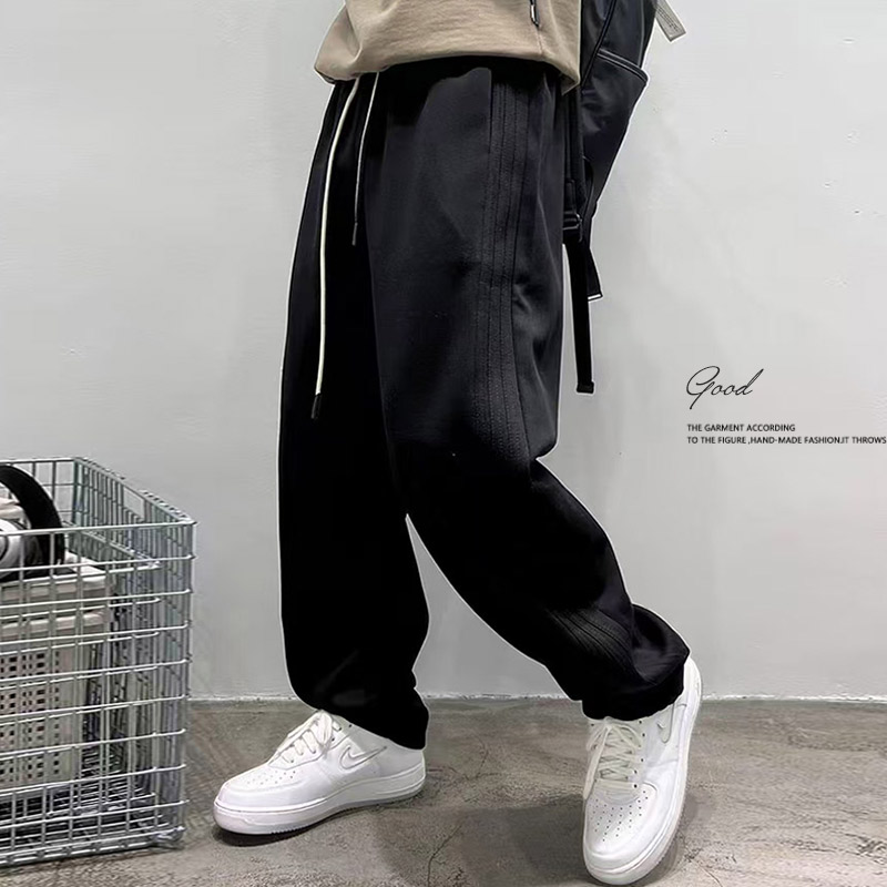 春秋夏运动裤男生棉卫裤大码阔腿宽松直筒休闲长裤子薄款工装加肥