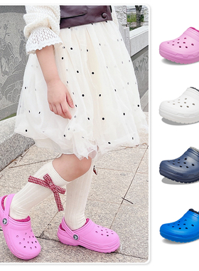 CROCS卡洛驰冬季儿童洞洞鞋毛毛拖鞋经典暖棉小克骆格 K 207010