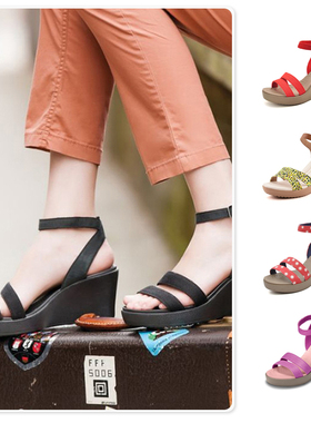 Crocs卡洛驰女鞋夏季坡跟凉鞋蕾丽高跟鞋露趾轻便休闲鞋 204950