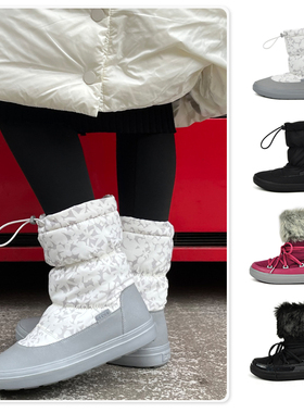 CROCS卡洛驰特价冬季雪地靴中邦休闲洛基靴平底加厚棉靴女203422