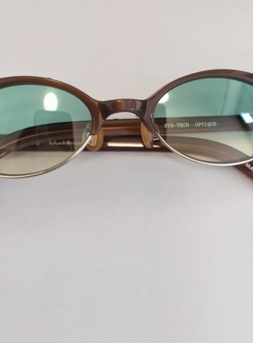 外贸原单小框太阳镜女士墨镜椭圆形棕色框绿色树脂镜片
