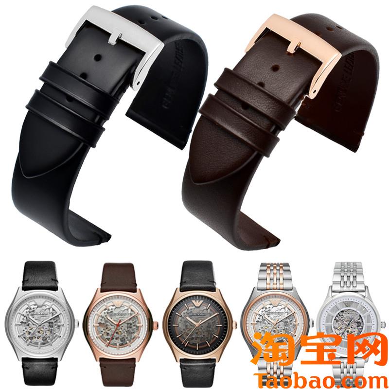 适配阿玛a尼AR60003600046000560002男真皮手表带配件22mm