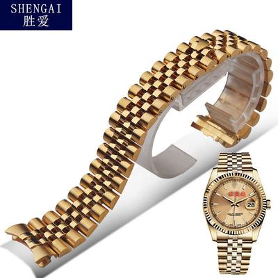 实心弧口表带适配劳力士日志表链男不锈钢手表链13U20mm钢带配件