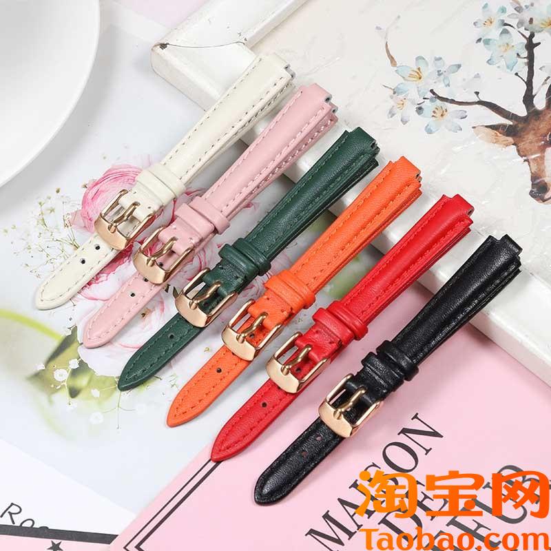 适配卡西欧手表带真皮女sheen系列SHE-4528红色R凸口牛皮表带12mm