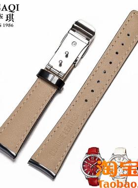 适合卡西欧真皮表带SHN-5020L-4A5010N女士手表带18mm白红色