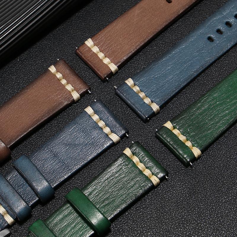 适用雷达传承库克船长复古牛皮表带劳G力士精工绿水鬼真皮手表带