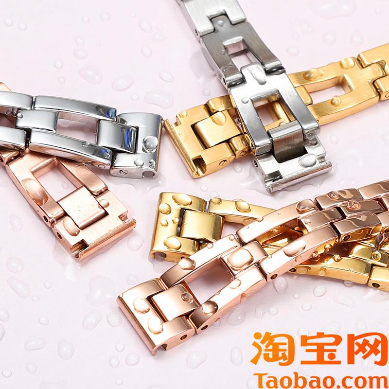 适配GEYA格雅手表带钢带女rTM6236/6273玫瑰金色精钢手表链1012mm