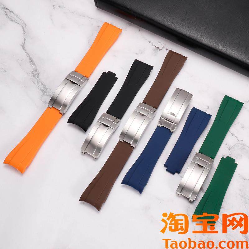 适配劳力士硅胶表带男黑绿水鬼游艇迪通拿弧口短N款手表带2021mm