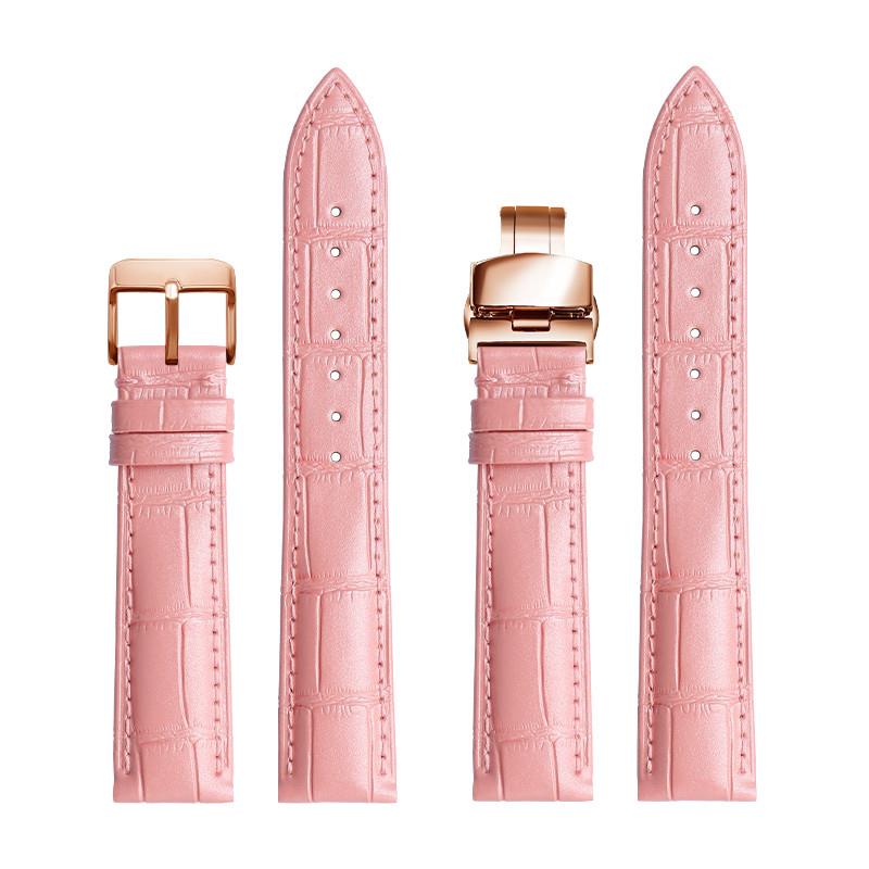 樱花粉色真皮手表带适配DW卡西欧CK阿B玛尼满天星女款DW14/16/18m