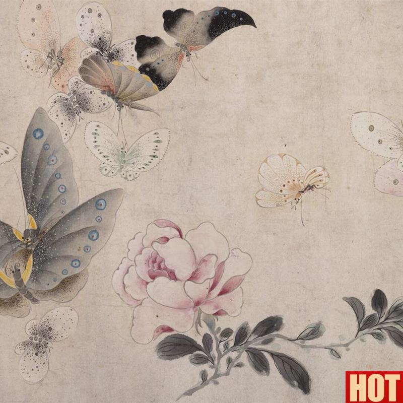 荃《花蝶图》工笔草虫花鸟图国画书s法图片素材艺术微喷绢布复制