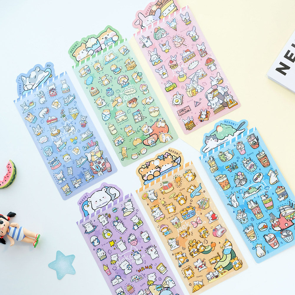 NEKONI软萌小动物创意防水PVC贴纸兔兔猫狗虎熊手机手帐装饰贴画,文具电教/文化用品/商务用品,贴纸/立体贴纸,淘宝优惠券,粉丝福利购,淘宝优惠卷