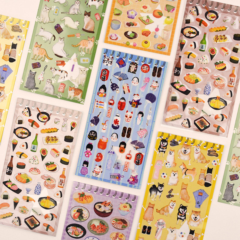 日式贴纸招财猫寿司拉面和果子可爱动物秋田犬狗手帐账素材装饰