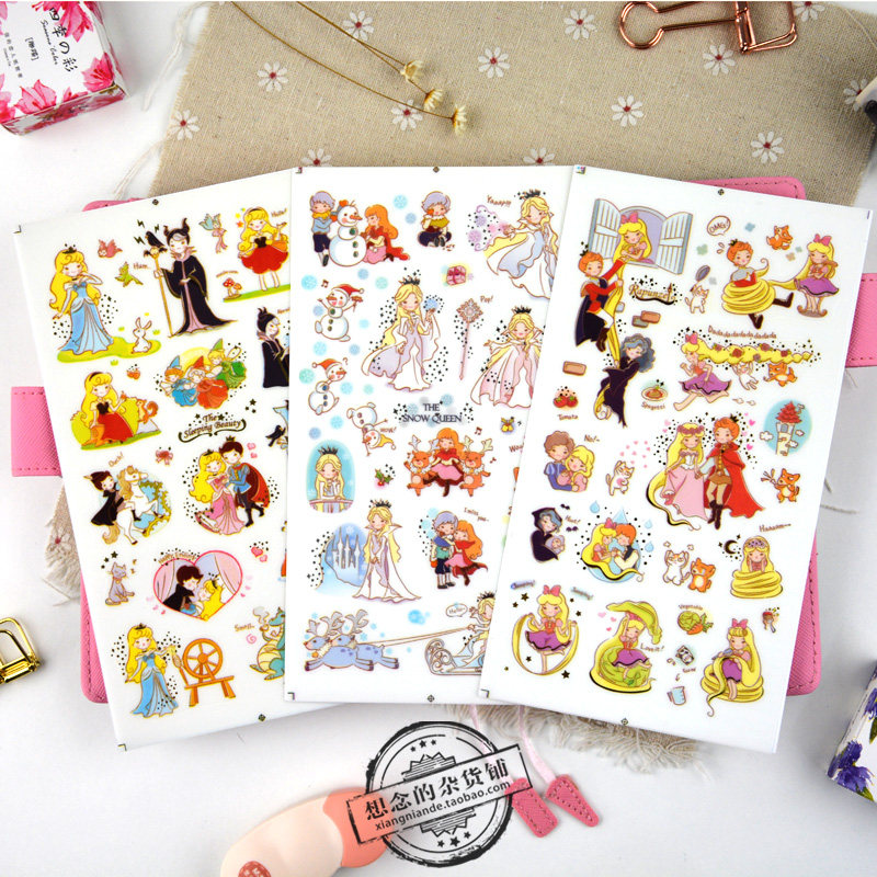 韩国funny睡美人长发公主手账帐素材防水杯子pvc可爱儿童装饰贴纸