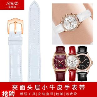 原厂代用亮面真皮手表带女士卡罗莱格雅铁达时欧利时依波黑白红色