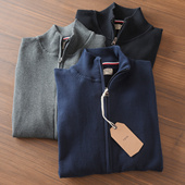 上衣休闲百搭宽松纯色打底衫 秋冬季 立领毛衣针织衫 拉链开衫 男 新款