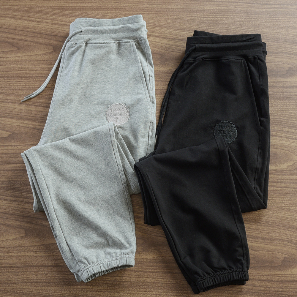 夏季薄款弹力透气灰色束脚卫裤男宽松休闲哈伦卫裤运动裤黑色裤子