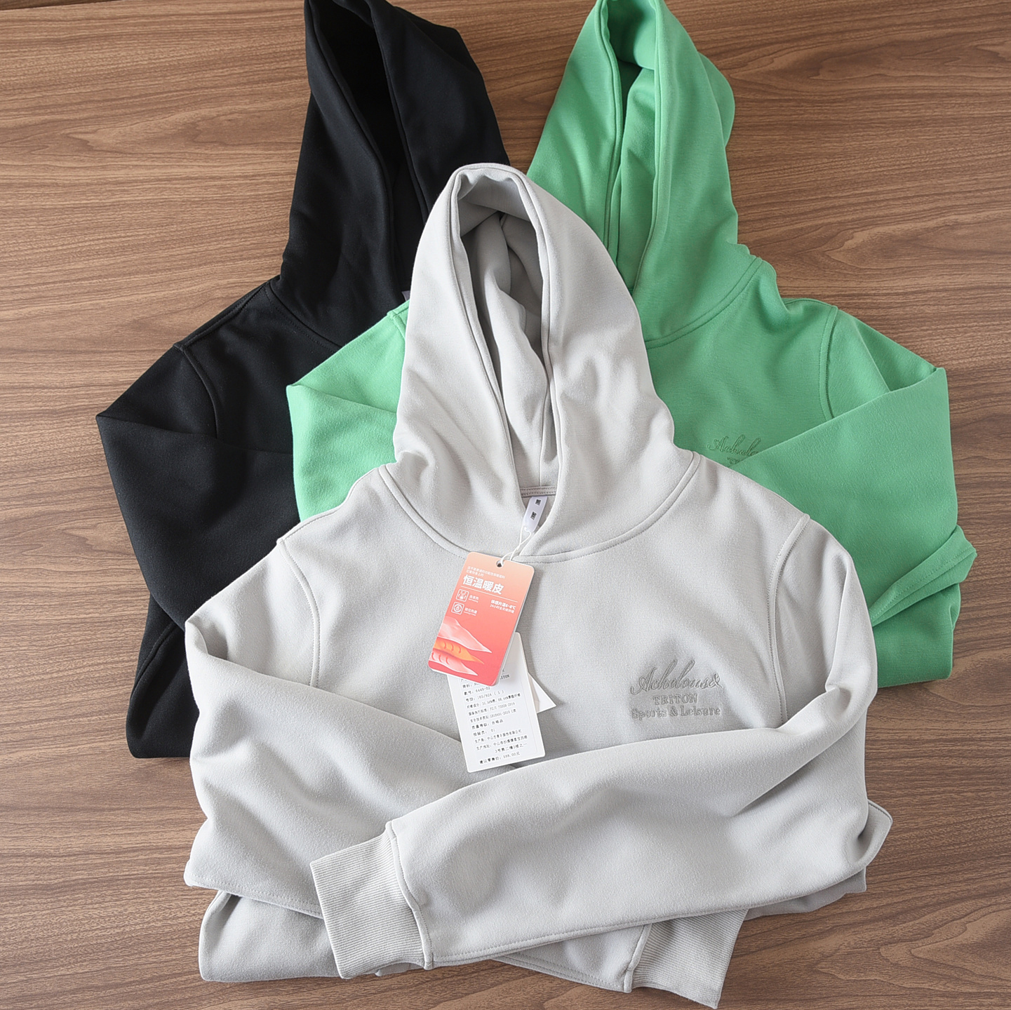 6449日系男士加绒加厚保暖连帽卫衣小领口运动休闲套头帽衫外套男