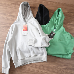 6449日系男士加绒加厚保暖连帽卫衣小领口运动休闲套头帽衫外套男