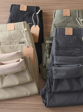 82059#冬季新款加绒加厚复古弹力暗格纹修身小直筒休闲裤男长裤子