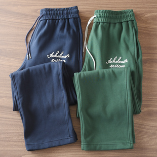 6453美式休闲冬季加绒厚款保暖宽松微喇运动直筒卫裤男休闲裤长裤