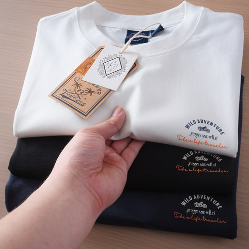 2025夏季新款复古机车印花圆领短袖T恤男舒适透气白色t恤打底衫