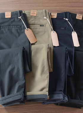 秋冬加绒加厚保暖小直筒休闲裤男暗格纹防风Chino软壳工装长裤子