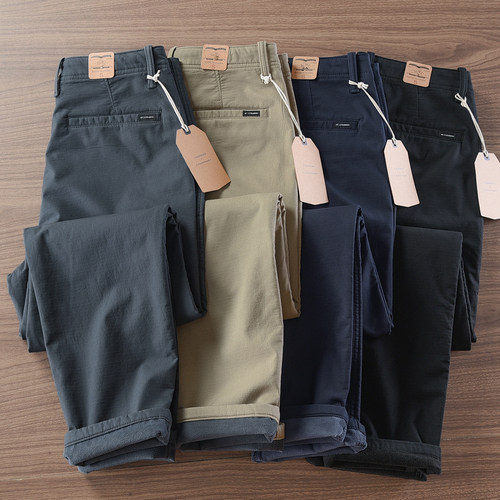 秋冬加绒加厚保暖小直筒休闲裤男暗格纹防风Chino软壳工装长裤子