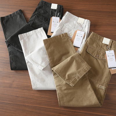 5119#秋冬季纯棉休闲裤男厚款美式复古直筒卡其简约百搭工装裤子