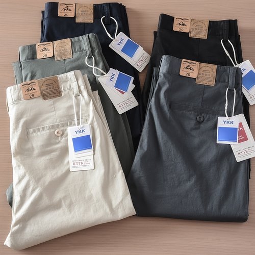 8534#春秋款纯棉弹性舒适宽松日系复古简约男士直筒休闲裤子秋冬