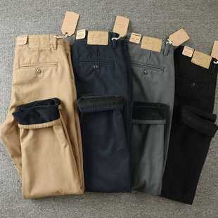 秋冬加绒休闲裤男水洗纯棉咔叽工装裤厚实保暖宽松小直筒长裤男潮
