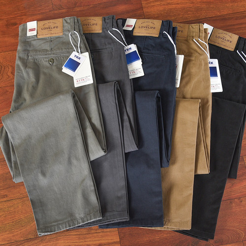 春秋季2024新款复古纯棉直筒休闲裤男烟灰色水洗重磅斜纹工装裤子