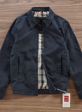 春秋款2024新款高端商务休闲行政防风男士外套蓝色双层翻领夹克衫