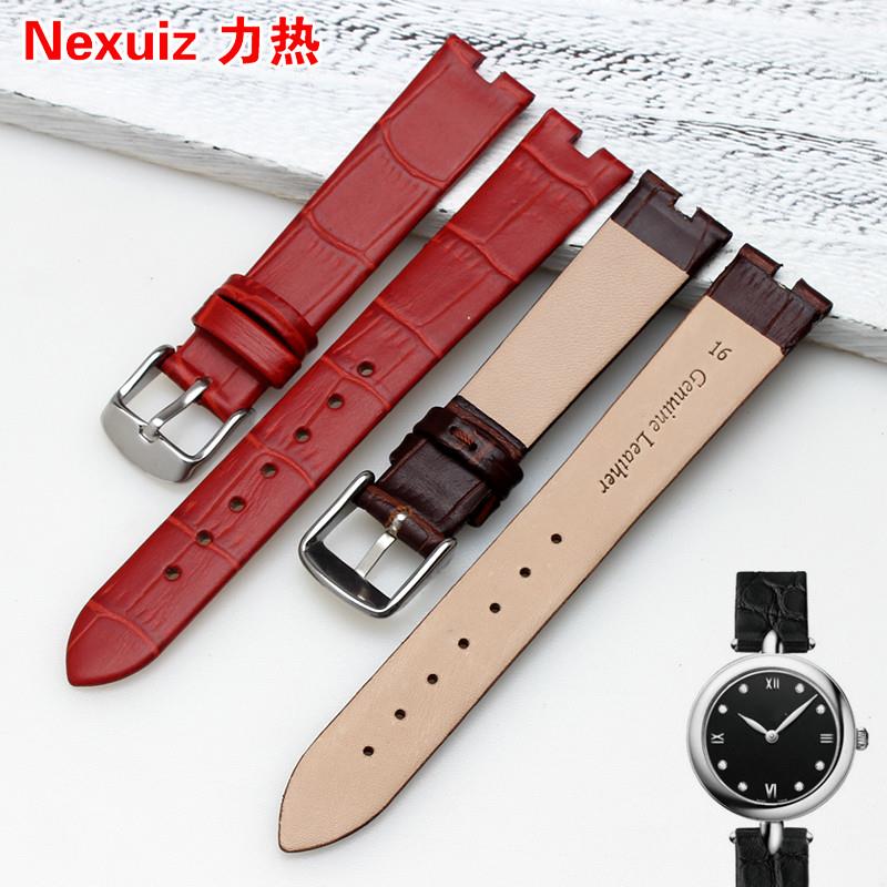 适配力热竹节纹牛皮表带适用欧米茄碟飞女款手表带P16mm凹口4mm针