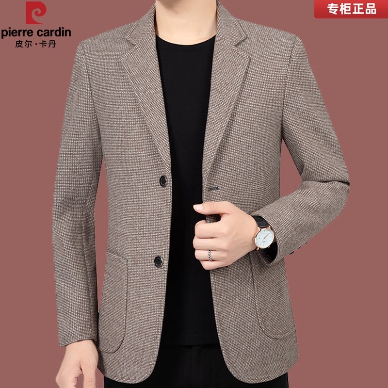 皮尔卡丹高档男士秋季新款休闲西服单件西装上衣中年男款修身外套